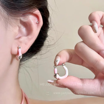 Daiiibabyyy  Pink Color-Blocking Hoop Earrings for Women Exquisite Drip Glaze Sweet Colorful Stud Earrings 2025 Casual Versatile Jewelry Gift
